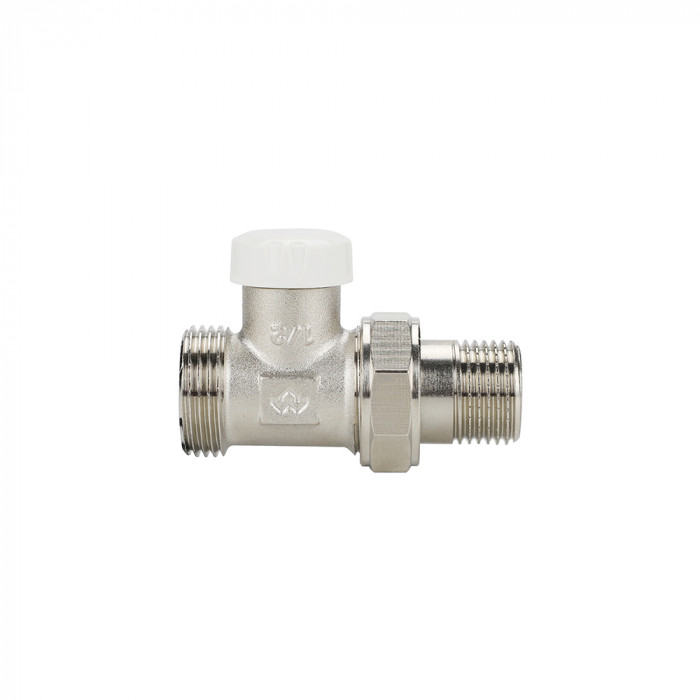 Запорный радиаторный клапан (вентиль) ручной регулировки Varmega VM10302, 1/2" x 3/4"EK НР, прямой