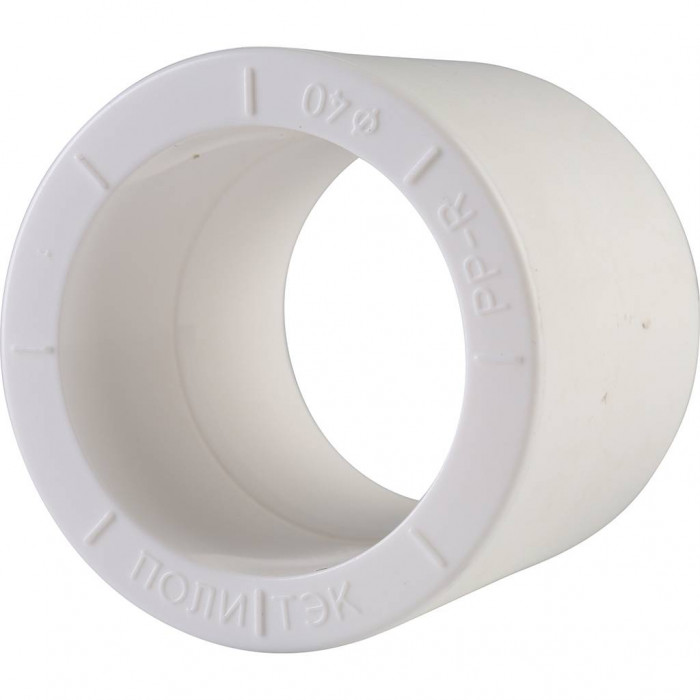 Политэк d=40 Муфта для полипропиленовых труб под сварку (цвет белый)