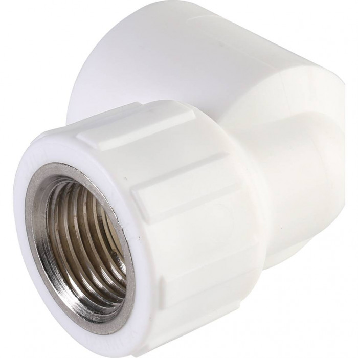 Угольник Политэк 25x1/2 с внутренней резьбой для полипропиленовых труб под сварку (цвет белый)