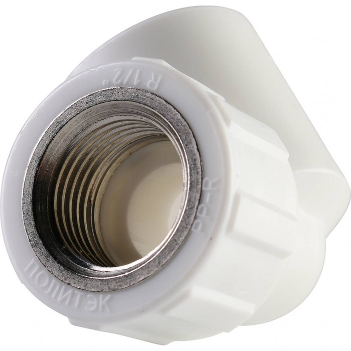 Угольник Политэк 25x1/2 с внутренней резьбой для полипропиленовых труб под сварку (цвет белый)