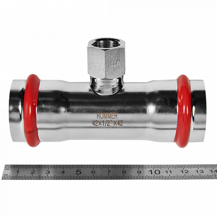 ROMMER RSS-0015-004212 ROMMER Тройник-переходник-ВР, 42х1/2, из нержавеющей стали прессовой