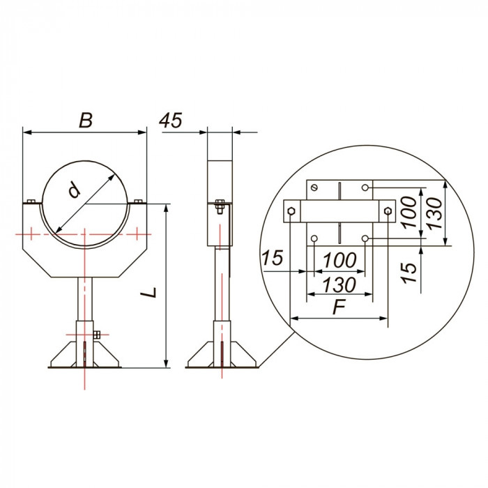 Консоль напольная L800-1500, D115, AISI 304 (Вулкан)