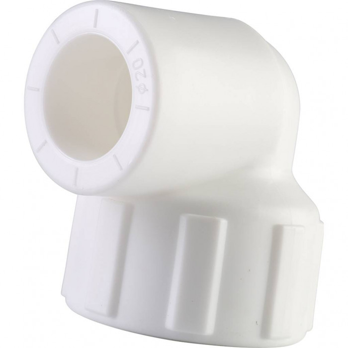 Угольник Политэк 20x3/4 с внутренней резьбой для полипропиленовых труб под сварку (цвет белый)