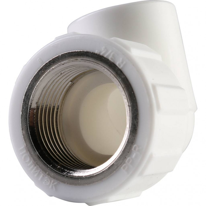 Угольник Политэк 20x3/4 с внутренней резьбой для полипропиленовых труб под сварку (цвет белый)