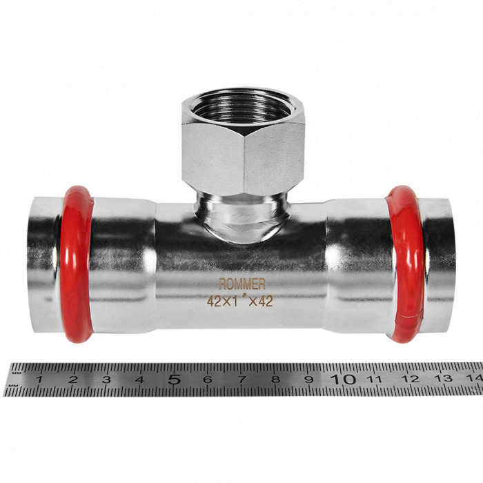ROMMER RSS-0015-000421 ROMMER Тройник-переходник-ВР, 42х1, из нержавеющей стали прессовой