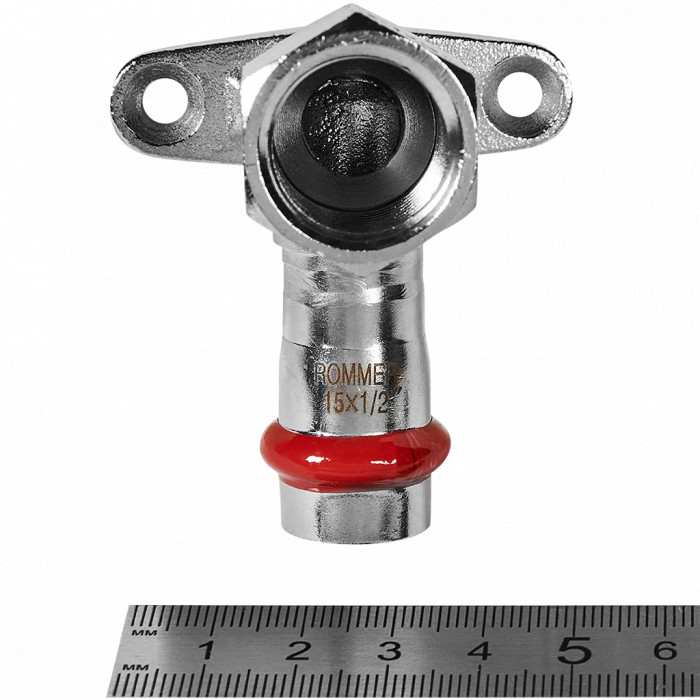 ROMMER RSS-0011-001512 ROMMER Угольник настенный с креплением-ВР, 15х1/2, из нержавеющей стали прессовой