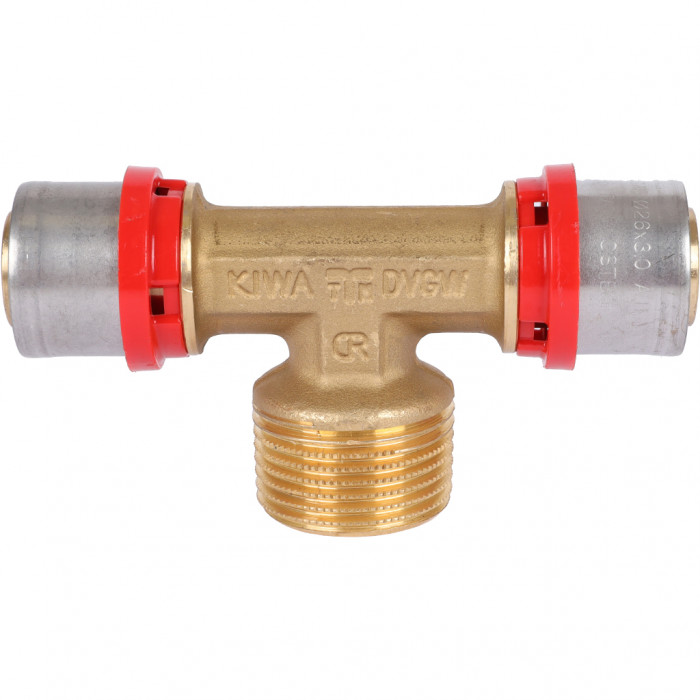 Тройник TIEMME с наружной резьбой 26x1x26 для металлопластиковых труб прессовой