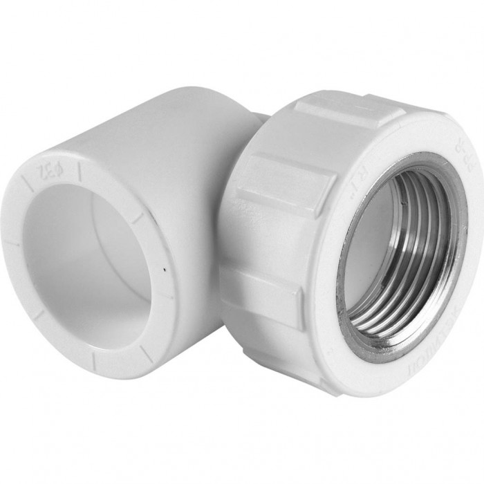 Угольник Политэк 32x1 с внутренней резьбой для полипропиленовых труб под сварку (цвет белый)