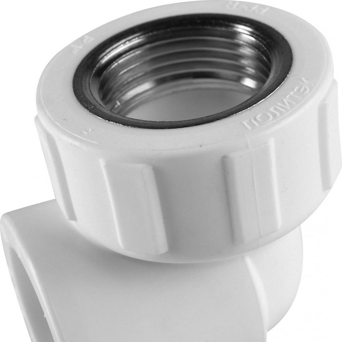 Угольник Политэк 32x1 с внутренней резьбой для полипропиленовых труб под сварку (цвет белый)