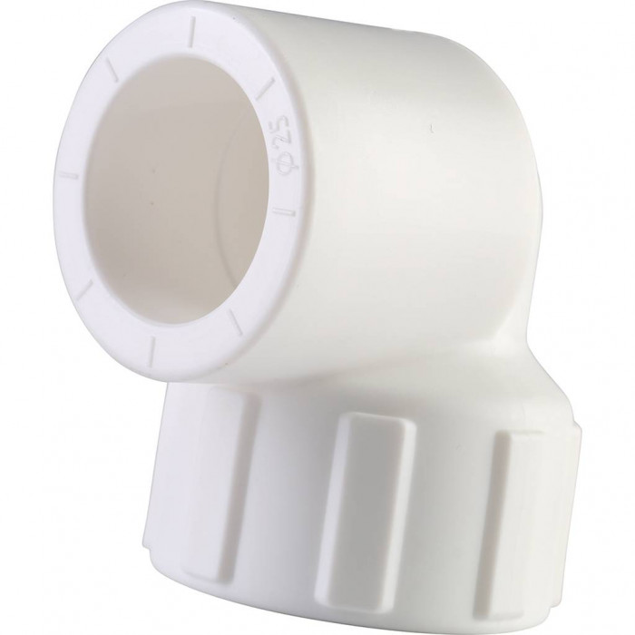 Угольник Политэк 25x3/4 с внутренней резьбой для полипропиленовых труб под сварку (цвет белый)