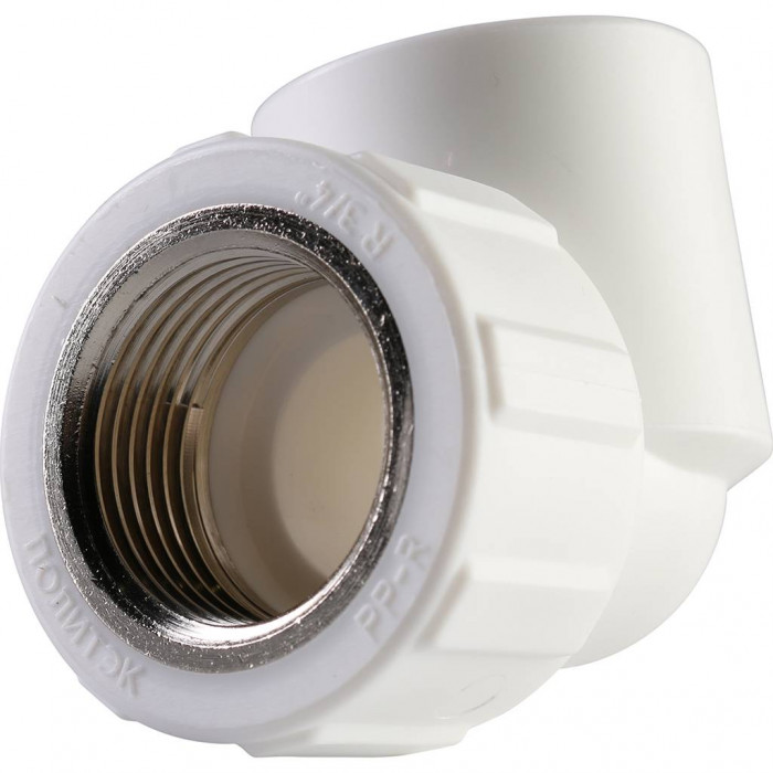 Угольник Политэк 25x3/4 с внутренней резьбой для полипропиленовых труб под сварку (цвет белый)