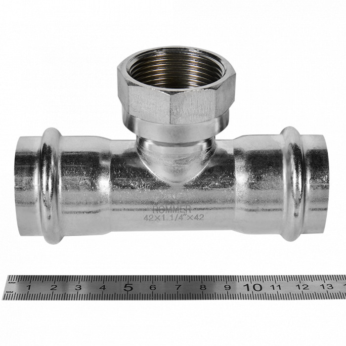 ROMMER RSS-0015-042114 ROMMER Тройник-переходник-ВР, 42х1 1/4, из нержавеющей стали прессовой