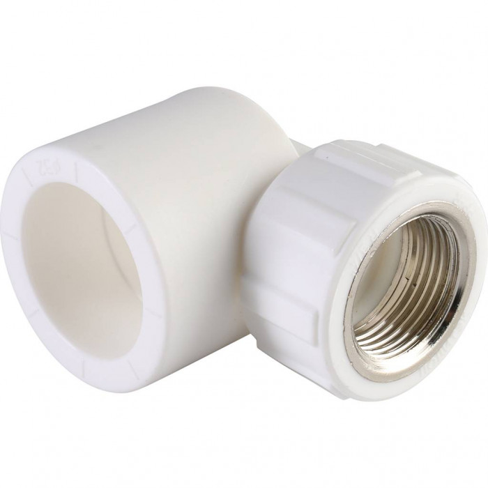Угольник Политэк 32x3/4 с внутренней резьбой для полипропиленовых труб под сварку (цвет белый)