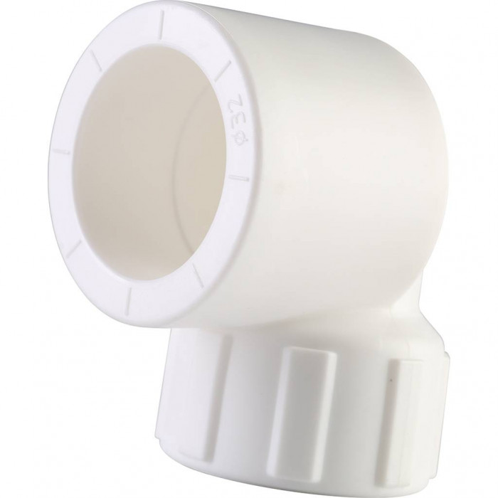 Угольник Политэк 32x3/4 с внутренней резьбой для полипропиленовых труб под сварку (цвет белый)