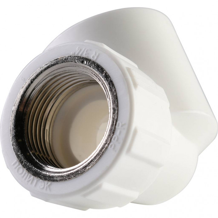 Угольник Политэк 32x3/4 с внутренней резьбой для полипропиленовых труб под сварку (цвет белый)
