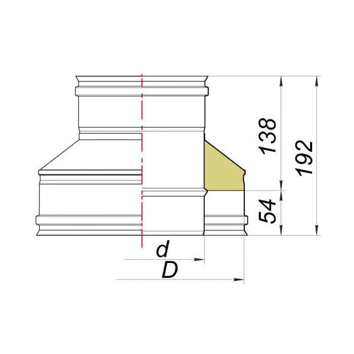 Переходник термо-моно (на конус) с D80/180 на D80, AISI 321/304 (Вулкан)