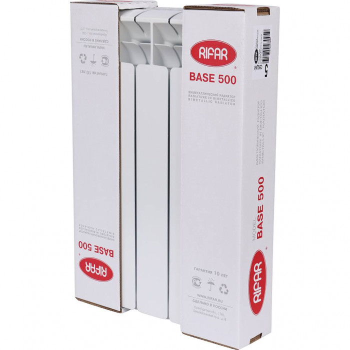 Биметаллический радиатор RIFAR BASE 500, 5 секций, боковое подключение, белый