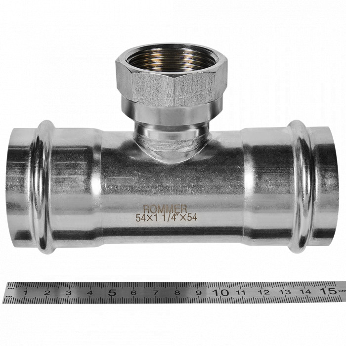 ROMMER RSS-0015-054114 ROMMER Тройник-переходник-ВР, 54х1 1/4, из нержавеющей стали прессовой