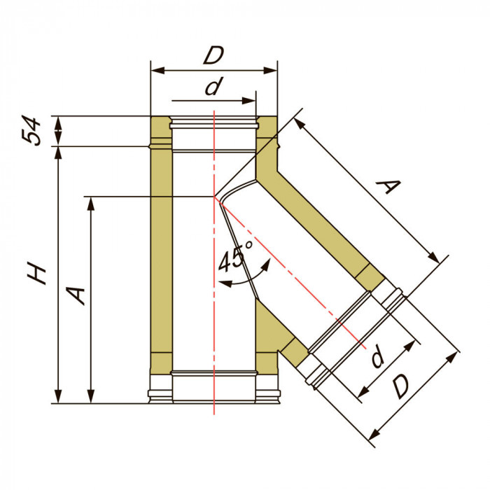 Тройник 45° D110/210, AISI 321/304 (Вулкан)