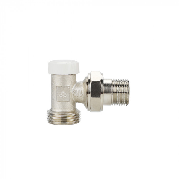 Запорный радиаторный клапан (вентиль) ручной регулировки Varmega VM10202, 1/2" x 3/4"EK НР, угловой