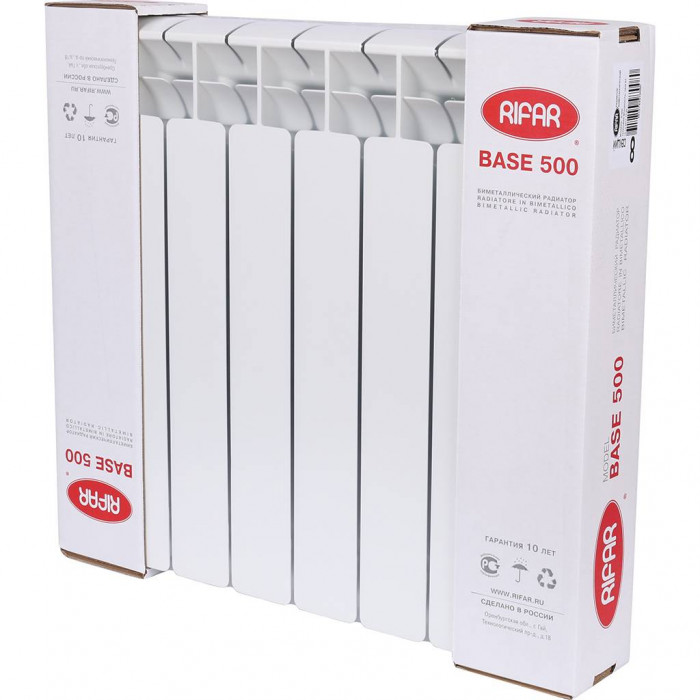 Биметаллический радиатор RIFAR BASE 500, 8 секций, боковое подключение, белый