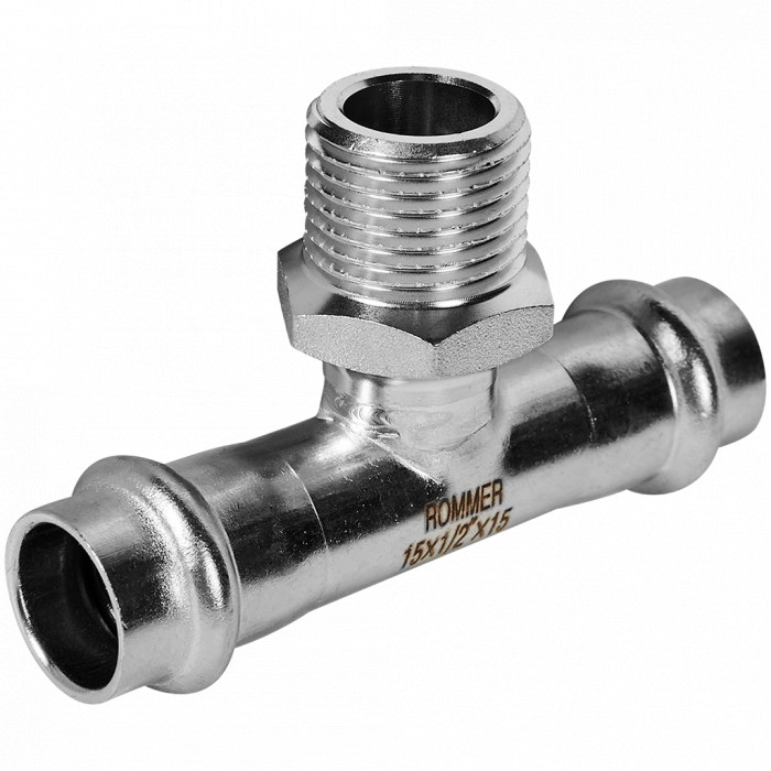 ROMMER RSS-0016-001512 ROMMER Тройник-переходник-НР, 15х1/2, из нержавеющей стали прессовой