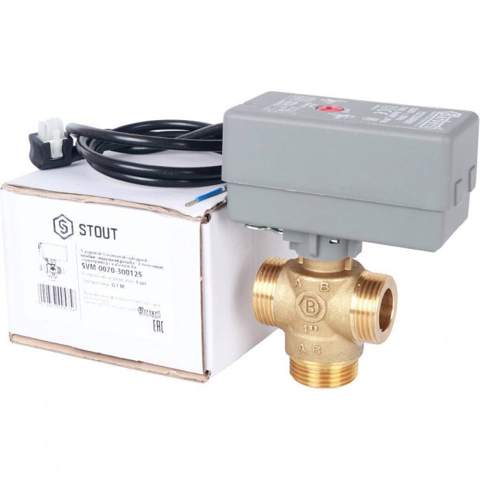 STOUT Компактный 3-Ходовой зональный клапан, сервопривод 230V, с кабелем 1м., НР 1"