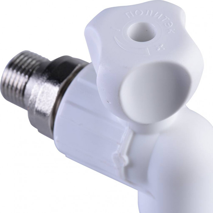 Политэк 20х1/2 Кран шаровой для радиатора угловой для полипропиленовых труб под сварку (цвет белый)