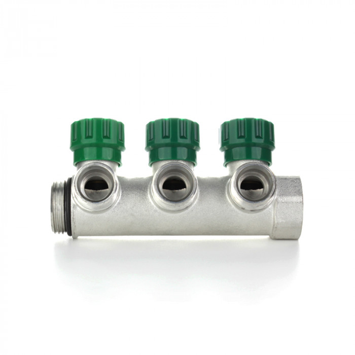 Коллектор модульный, НВ 1", 3 отвода 3/4" НР EK, покрытие пищевое олово