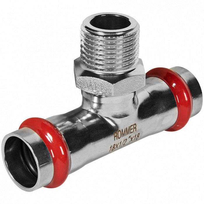 ROMMER RSS-0016-001812 ROMMER Тройник-переходник-НР, 18х1/2, из нержавеющей стали прессовой
