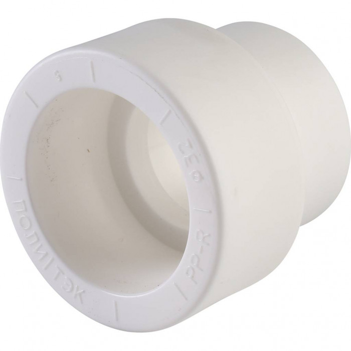 Политэк 32х25 Муфта переходная внутр./внутр. для полипропиленовых труб под сварку (цвет белый)