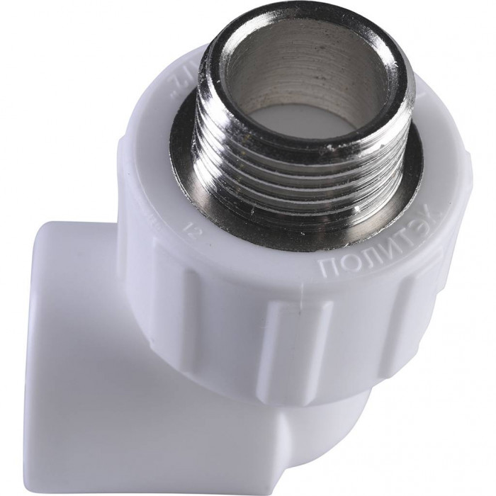 Угольник Политэк 20x1/2 с наружной резьбой для полипропиленовых труб под сварку (цвет белый)