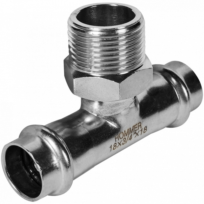 ROMMER RSS-0016-001834 ROMMER Тройник-переходник-НР, 18х3/4, из нержавеющей стали прессовой