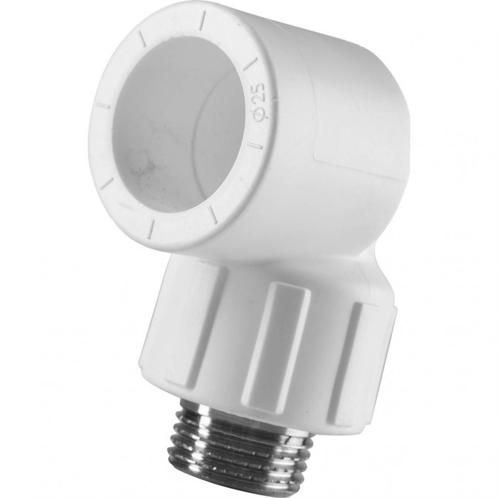 Угольник Политэк 25x3/4 с наружной резьбой для полипропиленовых труб под сварку (цвет белый)