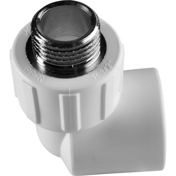 Угольник Политэк 25x3/4 с наружной резьбой для полипропиленовых труб под сварку (цвет белый)