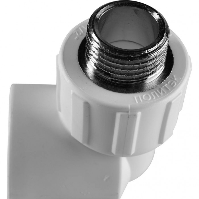 Угольник Политэк 25x3/4 с наружной резьбой для полипропиленовых труб под сварку (цвет белый)