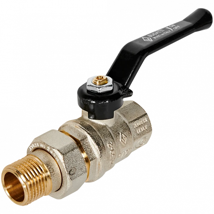 Кран шаровой BUGATTI Oregon 1/2” с полусгоном (ручка-рычаг алюминий) внут-наруж резьба