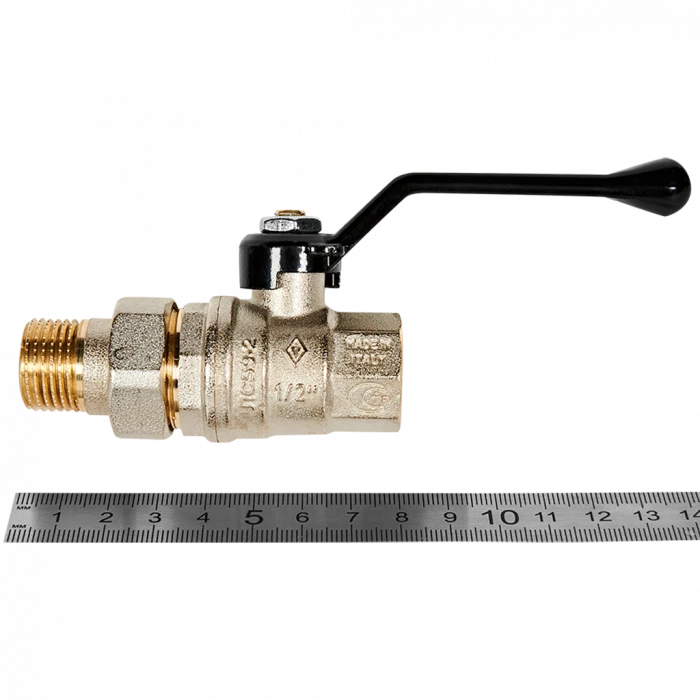 Кран шаровой BUGATTI Oregon 1/2” с полусгоном (ручка-рычаг алюминий) внут-наруж резьба