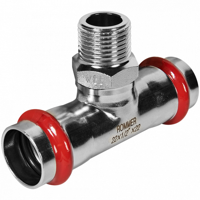 ROMMER RSS-0016-002212 ROMMER Тройник-переходник-НР, 22х1/2, из нержавеющей стали прессовой
