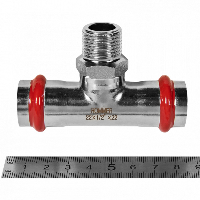 ROMMER RSS-0016-002212 ROMMER Тройник-переходник-НР, 22х1/2, из нержавеющей стали прессовой