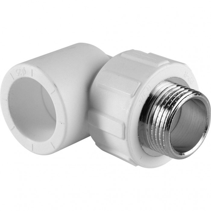 Угольник Политэк 25x3/4 с наружной резьбой для полипропиленовых труб под сварку (цвет белый)