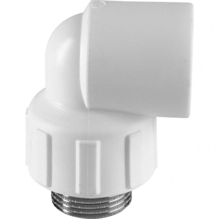 Угольник Политэк 25x3/4 с наружной резьбой для полипропиленовых труб под сварку (цвет белый)