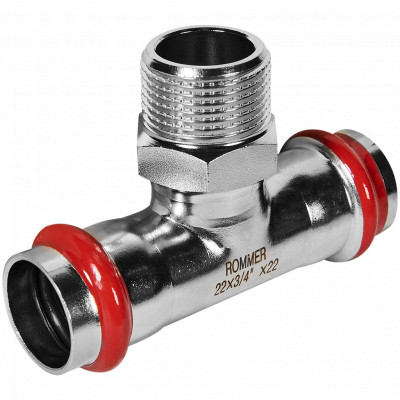 ROMMER RSS-0016-002234 ROMMER Тройник-переходник-НР, 22х3/4, из нержавеющей стали прессовой