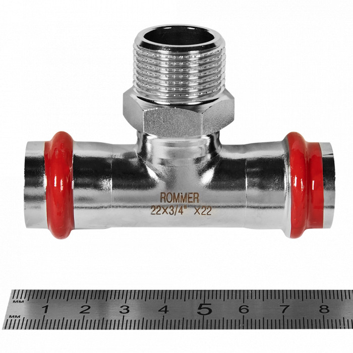 ROMMER RSS-0016-002234 ROMMER Тройник-переходник-НР, 22х3/4, из нержавеющей стали прессовой