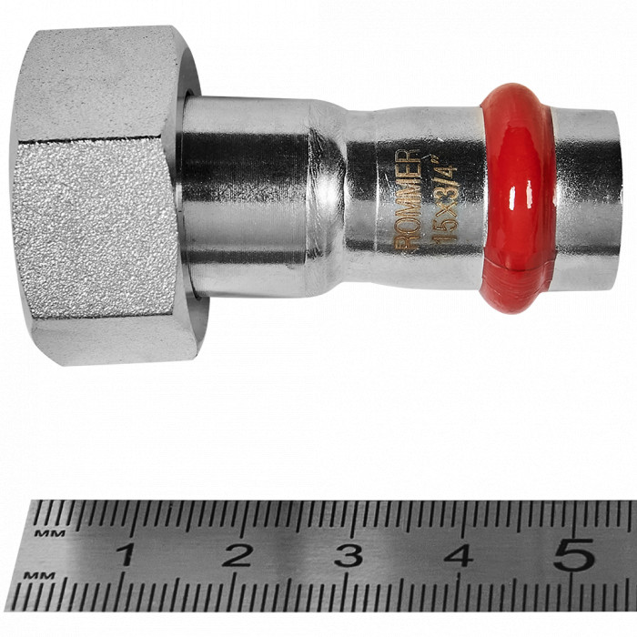 ROMMER RSS-0026-001534 ROMMER Переходник с накидной гайкой-ВР, 15х3/4, из нержавеющей стали прессовой