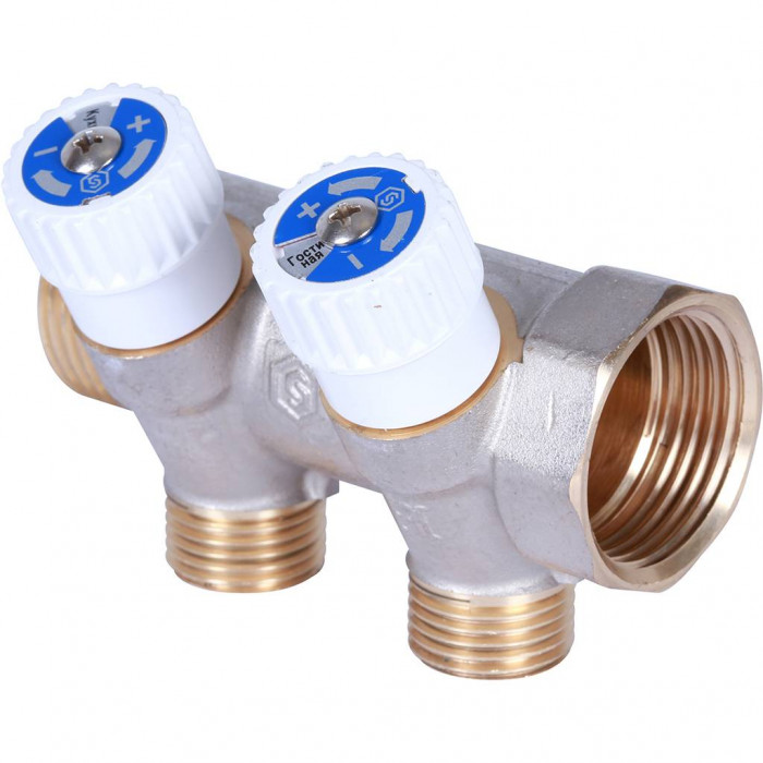 STOUT Коллектор распределительный 1", 2 отвода 1/2" плоское уплотнение