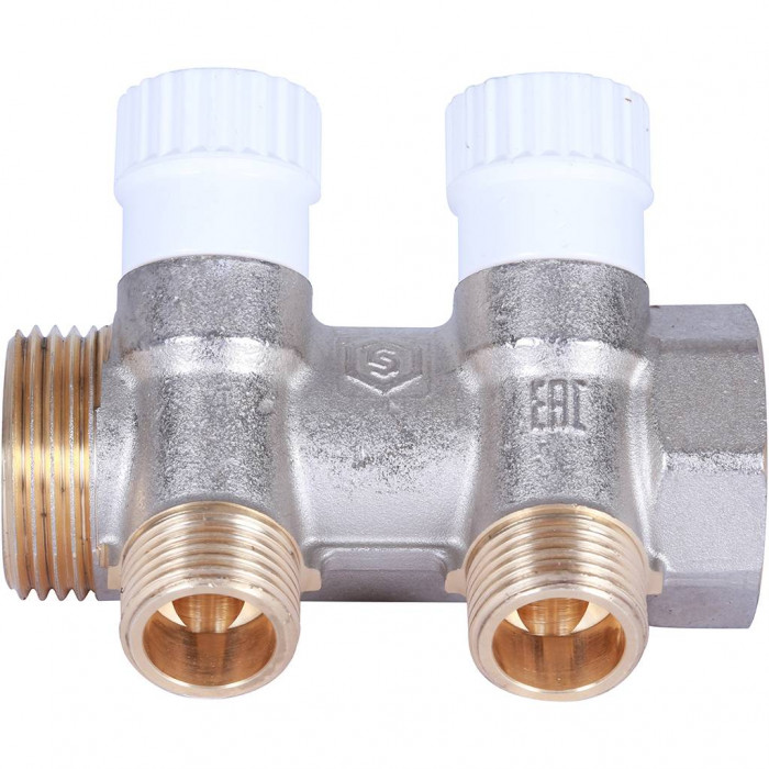 STOUT Коллектор распределительный 1", 2 отвода 1/2" плоское уплотнение