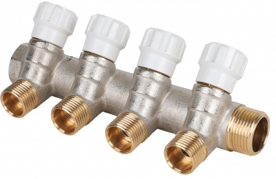 Коллектор латунный с регулирующими вентилями MVI 3/4&quot;x1/2&quot;x4 выхода