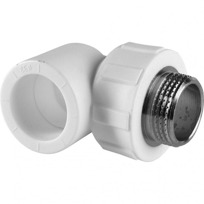 Угольник Политэк 32x1 с наружной резьбой для полипропиленовых труб под сварку (цвет белый)