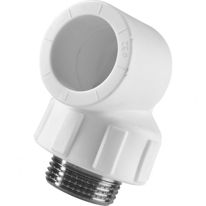 Угольник Политэк 32x1 с наружной резьбой для полипропиленовых труб под сварку (цвет белый)